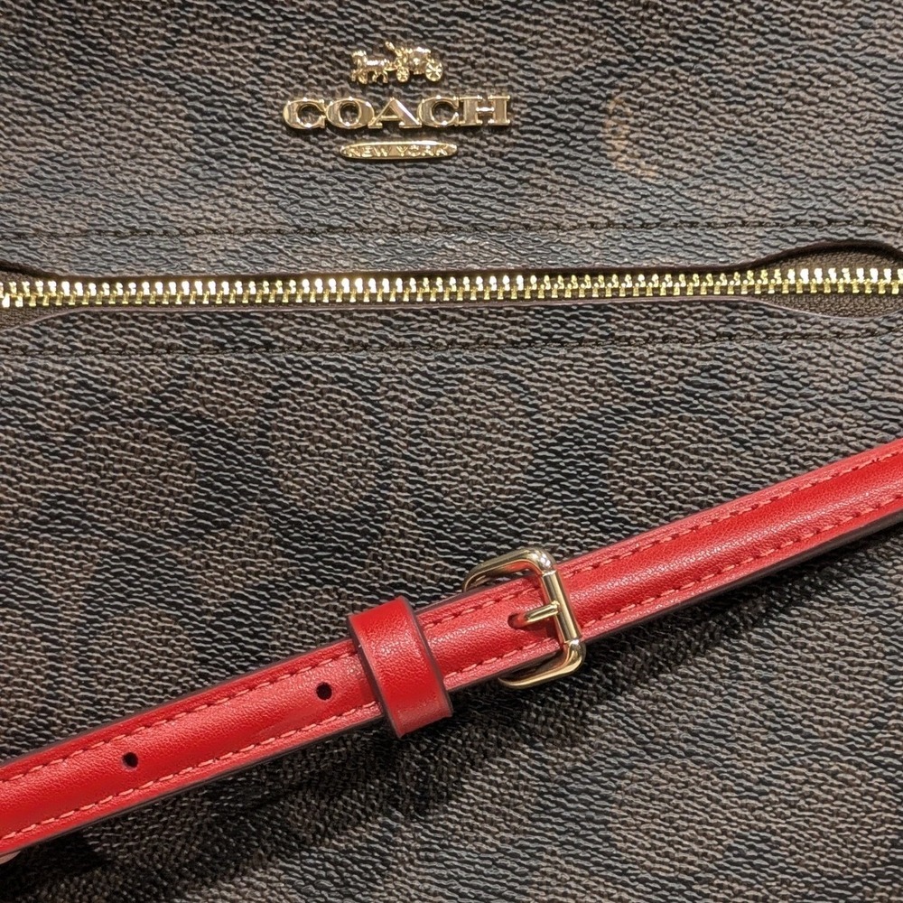 Coach Mini Rowan File Bag and Coach Zip Card Case Walnut w/ Red Trim Authentic - Picture 13 of 16